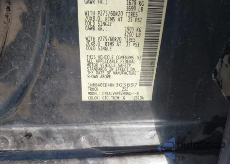 2011 Nissan Titan Sl из США, поврежденный, VIN 1N6BA0ED4BN305697